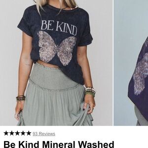 Three Bird Nest Be Kind Mineral Washed Butterfly Tee in Black and Brown